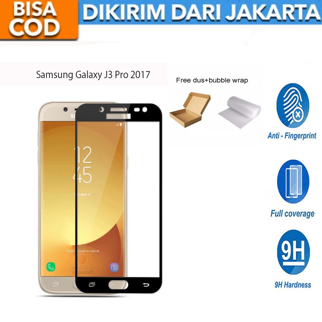 Samsung Galaxy J3 Pro 2017 Full Cover/Full Screen Tempered Glass Screen Protector Anti Gores