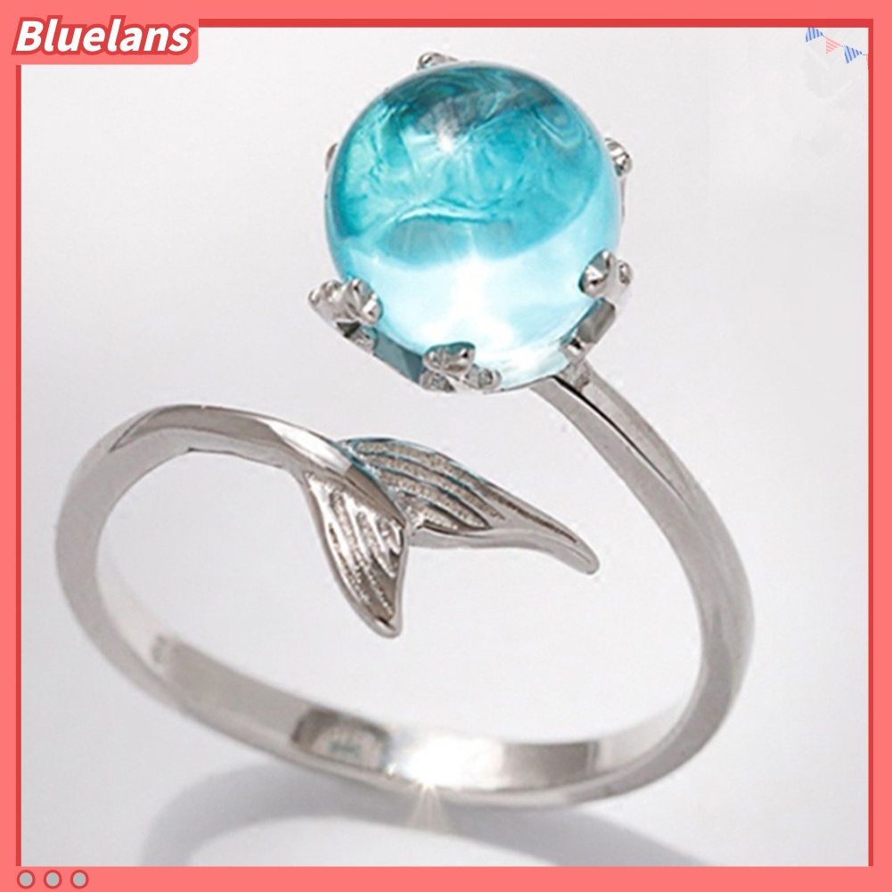 Bluelans Adjustable Mermaid Tail Blue Rhinestone Bubble Finger Opening Women Ring Gift