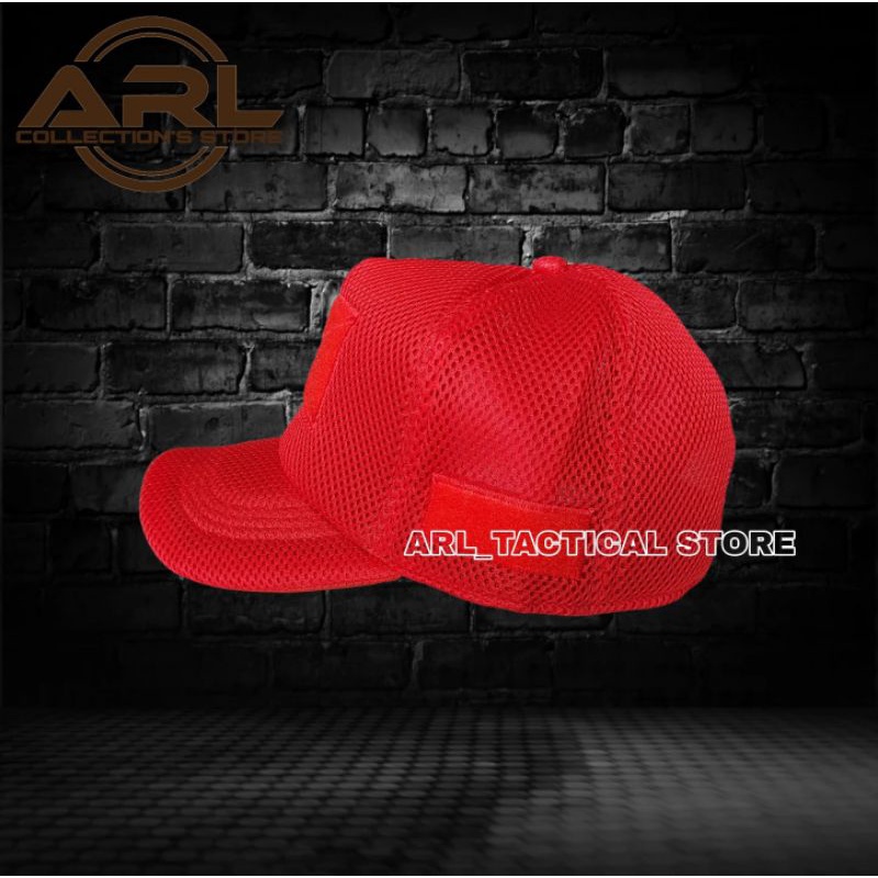 topi double mess polos merah / topi jaring tactical velcro / topi double mess merah