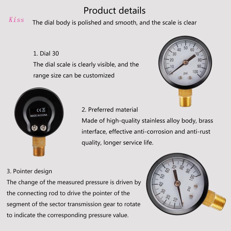 Alat Pengukur Tekanan Rendah Skala 0-100 Psi 1 / 4 &quot;