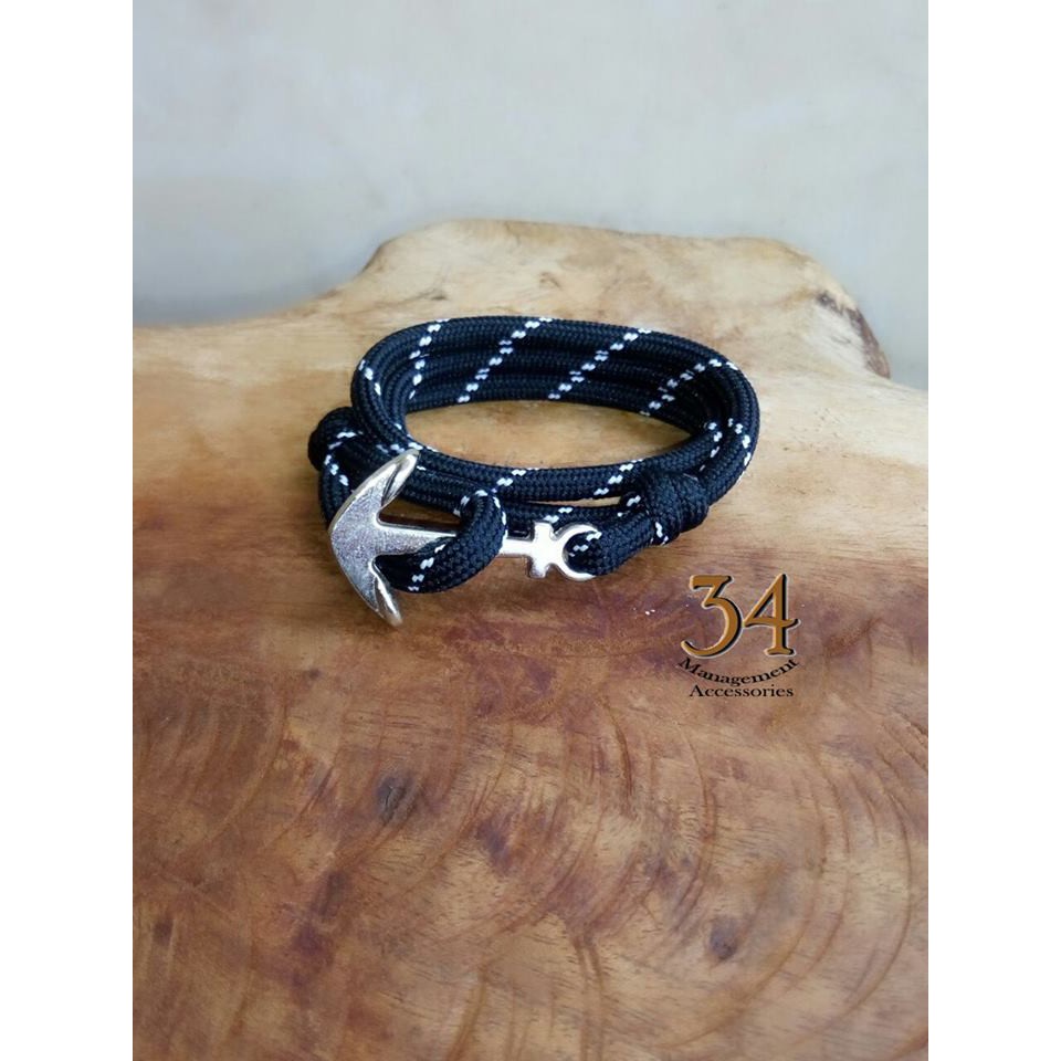Gelang Tali Prusik / Paracord Lengkap Murah Hitam Garis Putih