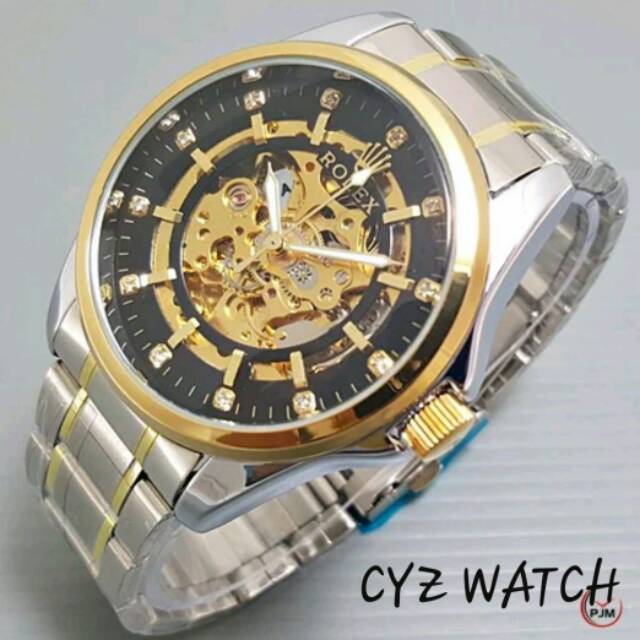 Jam Tangan Pria Elegan Exclusive ROLEX MASTER AUTOMATIC Premium Watch Combi Gold