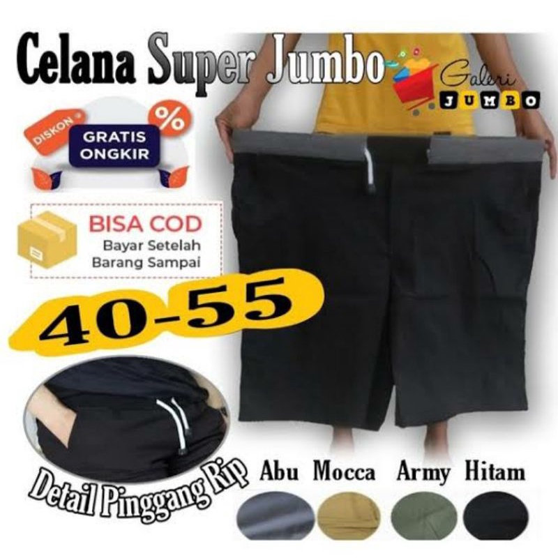 BIGSIZE 39-45 Celana Chinos pendek pria Rip pinggang karet