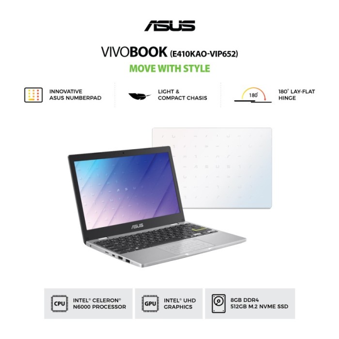 Asus E410KAO-VIPS652 - Dreamy White [Pentium N6000-8GB-SSD 512GB]