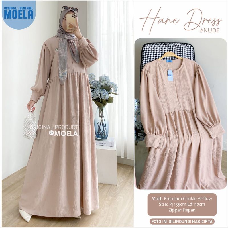 Aura Hane Dress Gamis Jumbo Polos Allsize Busui Premium Crinkle Airflow Original Ori Moela Berlabel-Hane nude