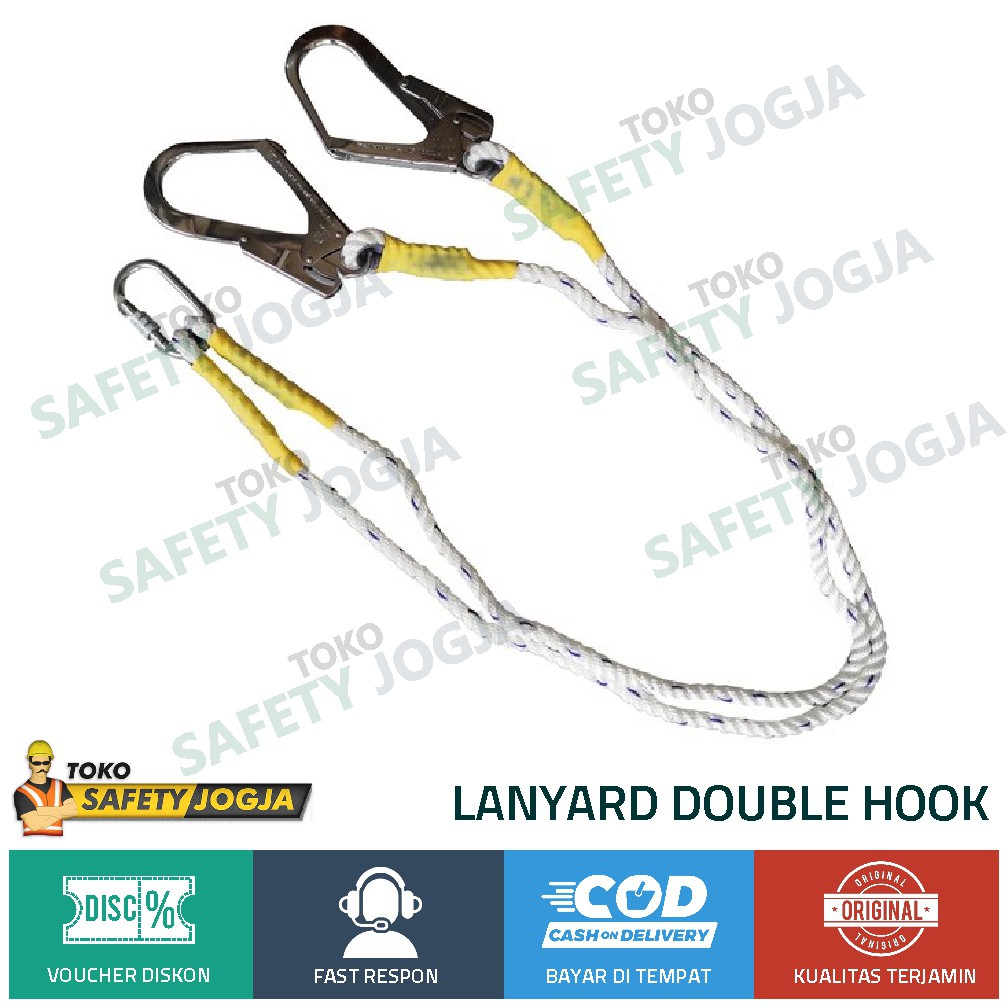 Lanyard Safety Double Big Hook PRO untuk Full body harness Safety belt