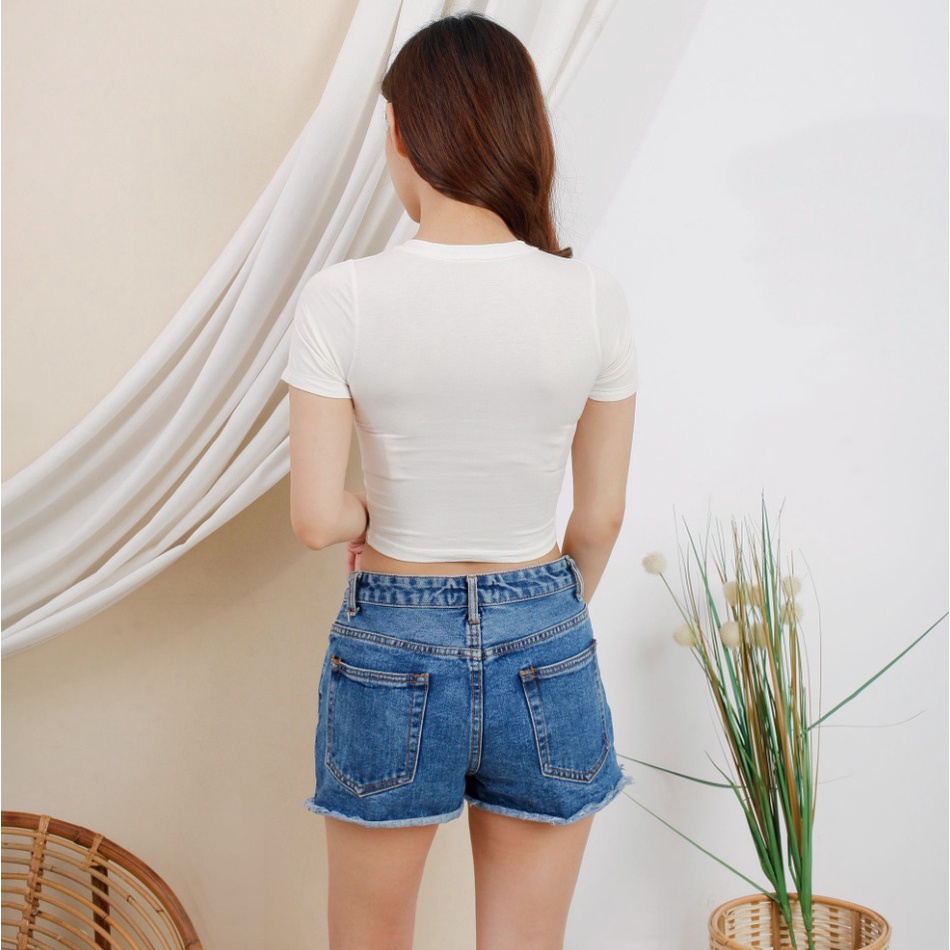 CAVALU Kaos Crop Top Basic Tee Kaos Atasan Wanita Korean Style Baju Korea 025