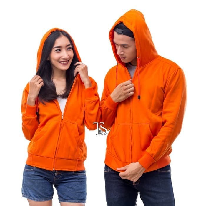 JAKET HOODIE ZIPPER POLOS ORANGE UNISEX