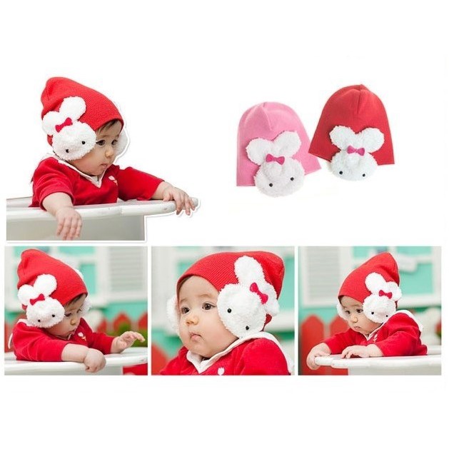 TP5-Topi DUO KELINCI Rajut Anak Perempuan