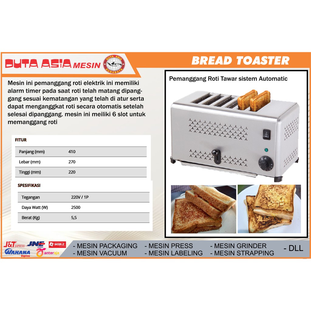 MESIN PEMANGGANG ROTI TAWAR ANGKAT OTOMATIS ISI 6 SLOT