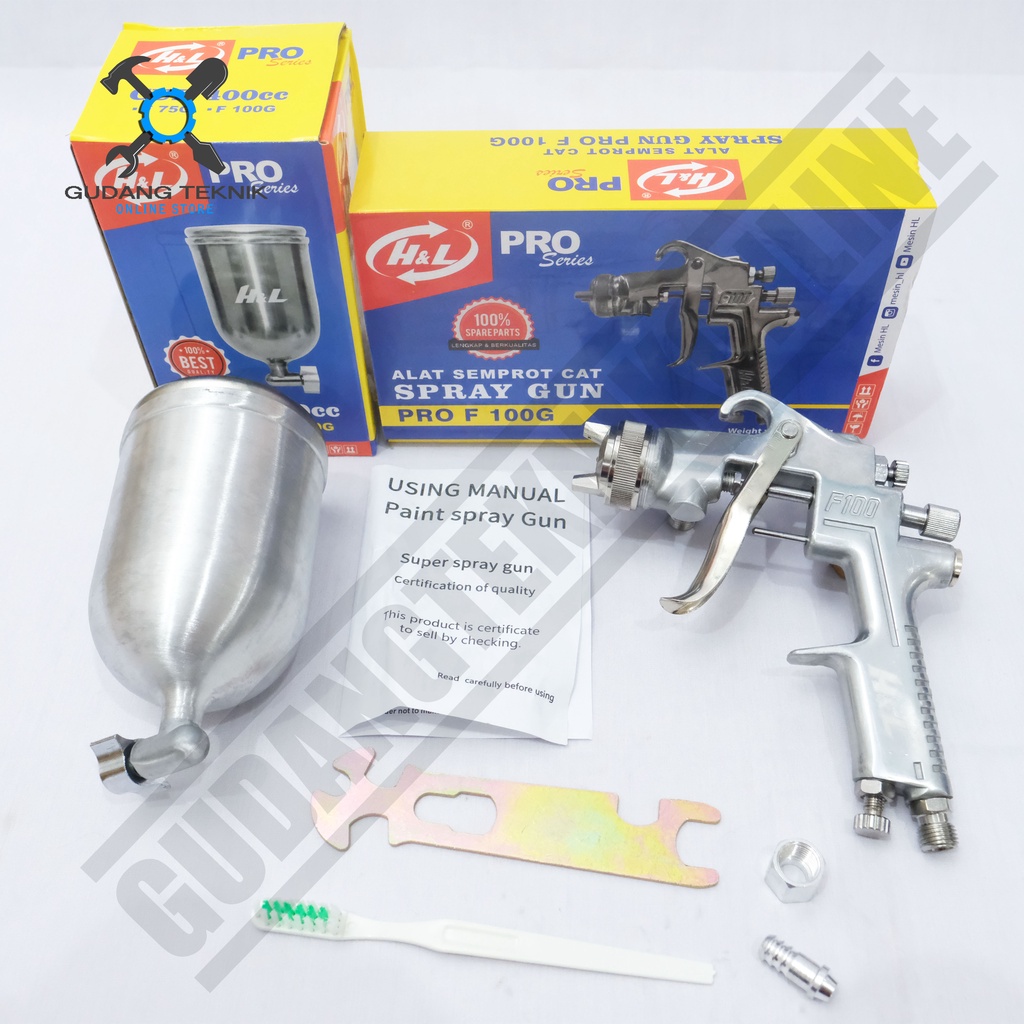 Spray Gun H&amp;L F100G Tabung Atas / Alat Semprot Cat Tabung Atas HNL F 100G - Spraygun Cat HL 100