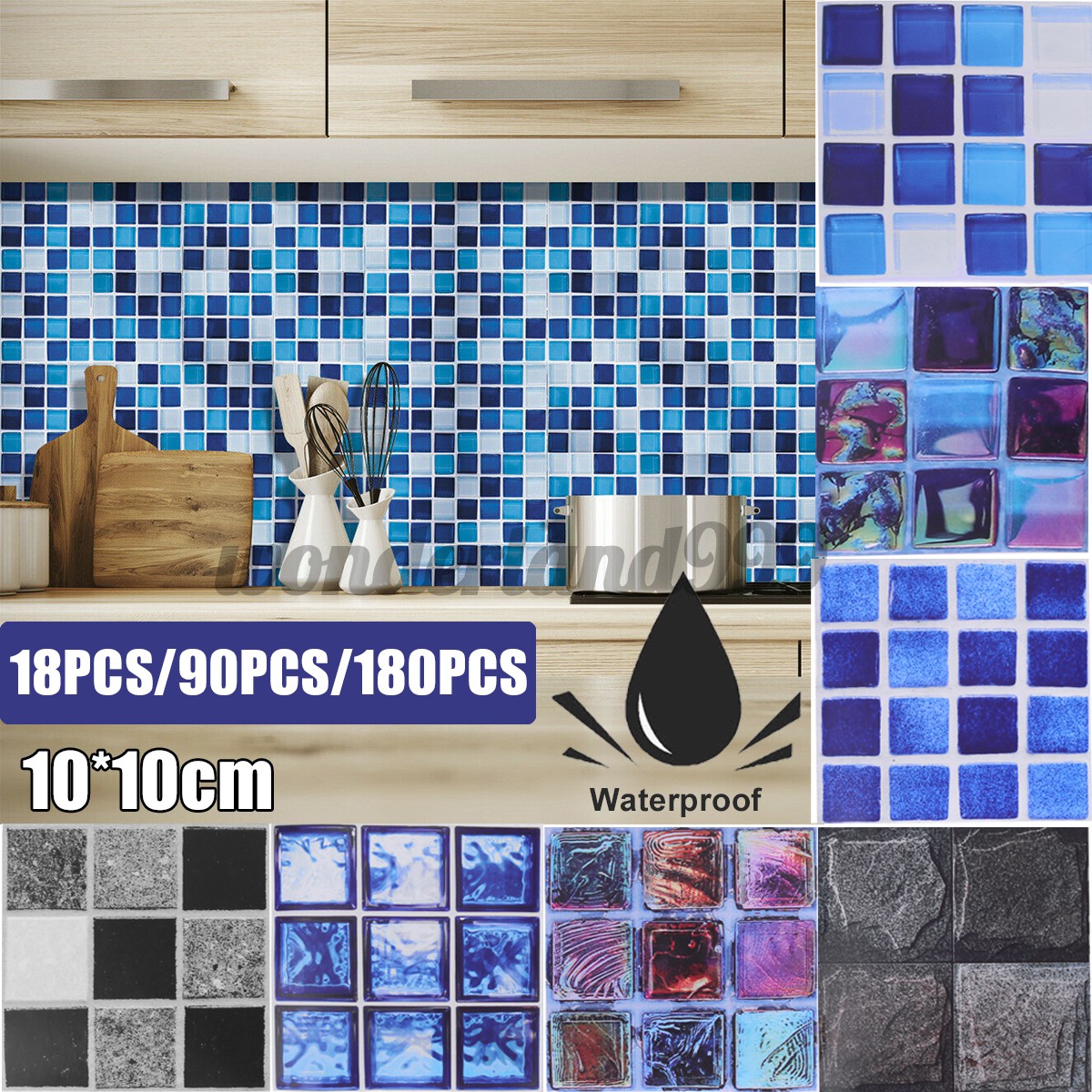 18 180pcs Kitchen Tile Stickers Bathroom Mosaic Sticker Self Adhesive Wall Decor Shopee Indonesia