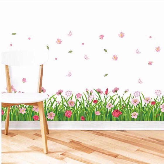 Reliza Wall Sticker Grass Pink Flowers Rumput Bunga Stiker Dinding LDR 7189