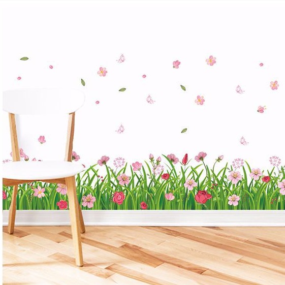 Reliza Wall Sticker Grass Pink Flowers Rumput Bunga Stiker Dinding LDR 7189