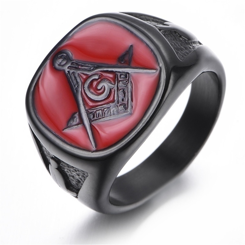 Cincin Masonic Warna Hitam Gaya Punk Untuk Pria