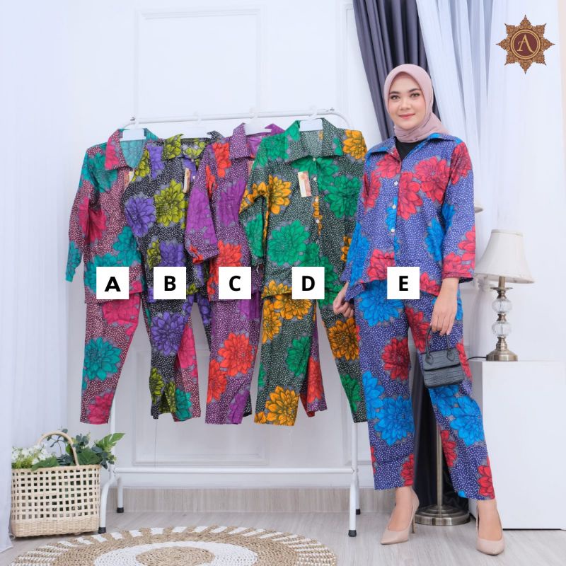 SETELAN CELANA/ SETELAN DASTER KEMEJA/ BABYDOL SETELAN CELANA/ ONE SET MOTIF KEKINIAN/SETELAN WANITA-Kemeja Bunga Besar