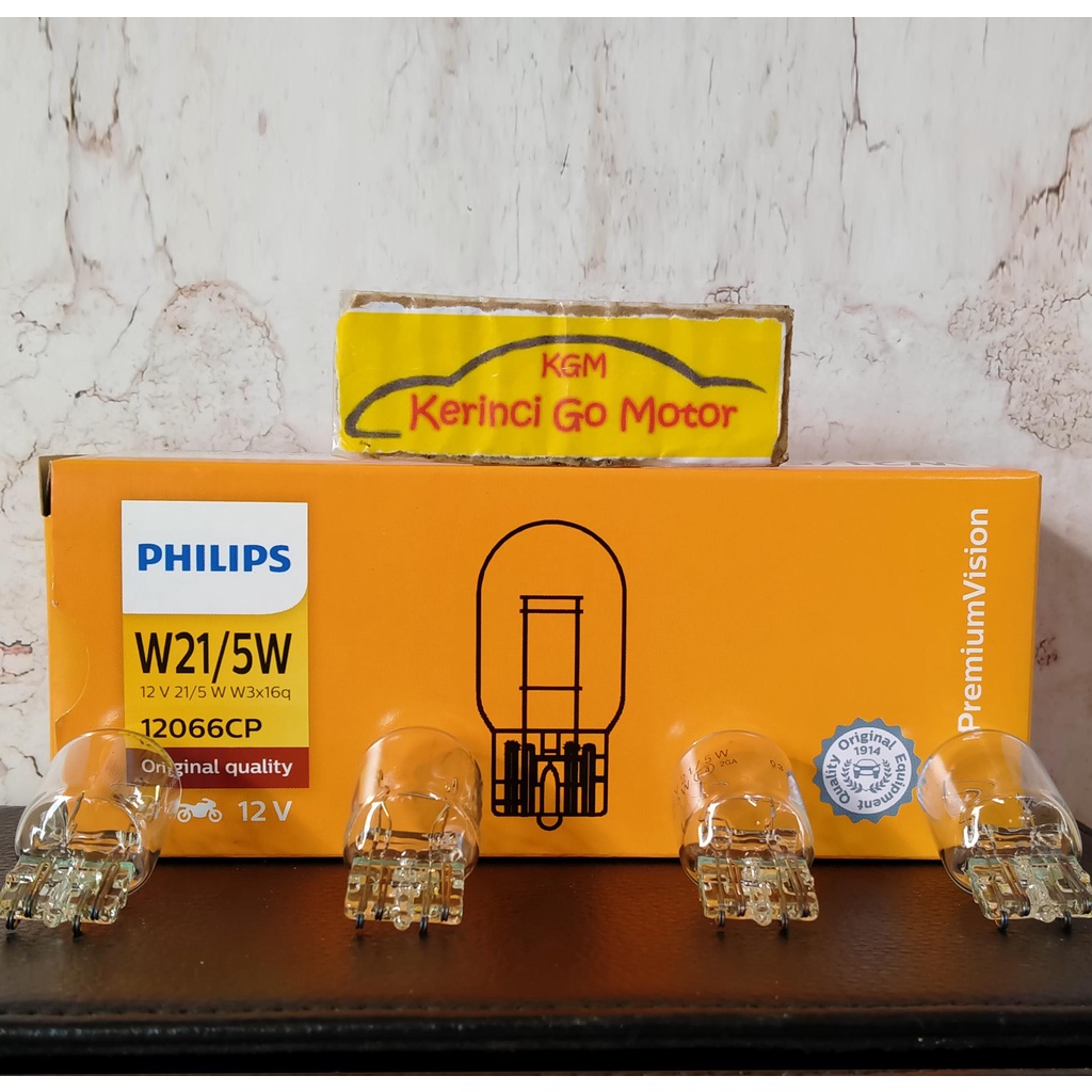 BOHLAM PHILIPS W21/5W 12V 12066 - LAMPU REM T20 KAKI 2 TANCAP PHILIPS