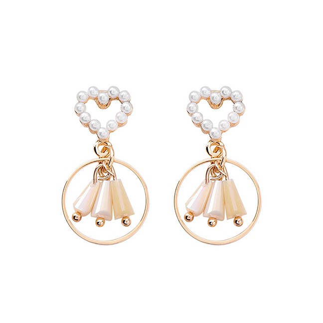 LRC Anting Tusuk Fashion Gold 925 Silver Needle Love Pearl Tassel Ring Earrings F49391