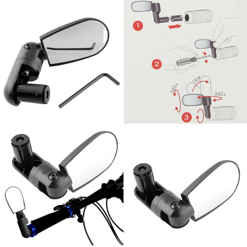SPION HANDELBAR 360 Derajat Rotasi Kaca Spion Lipat Tekuk Sudut 360 Derajat Rotate Handlebar Sepeda Lensa Sepion Blindspot Rearview