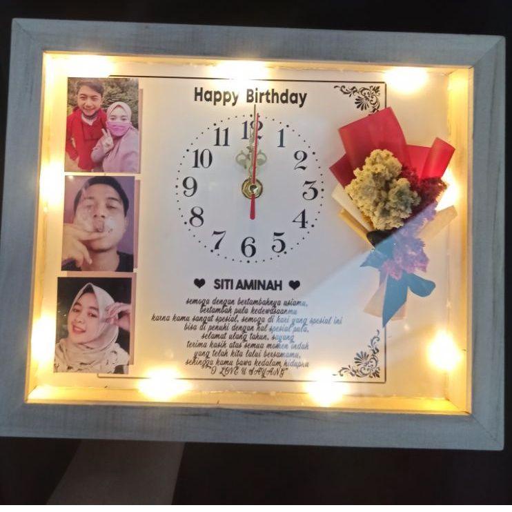 [KODE GIT0P] 30x25cm Jam lampu LED scrap box bingkai frame foto popup 3D hadiah kado gift hampers cu