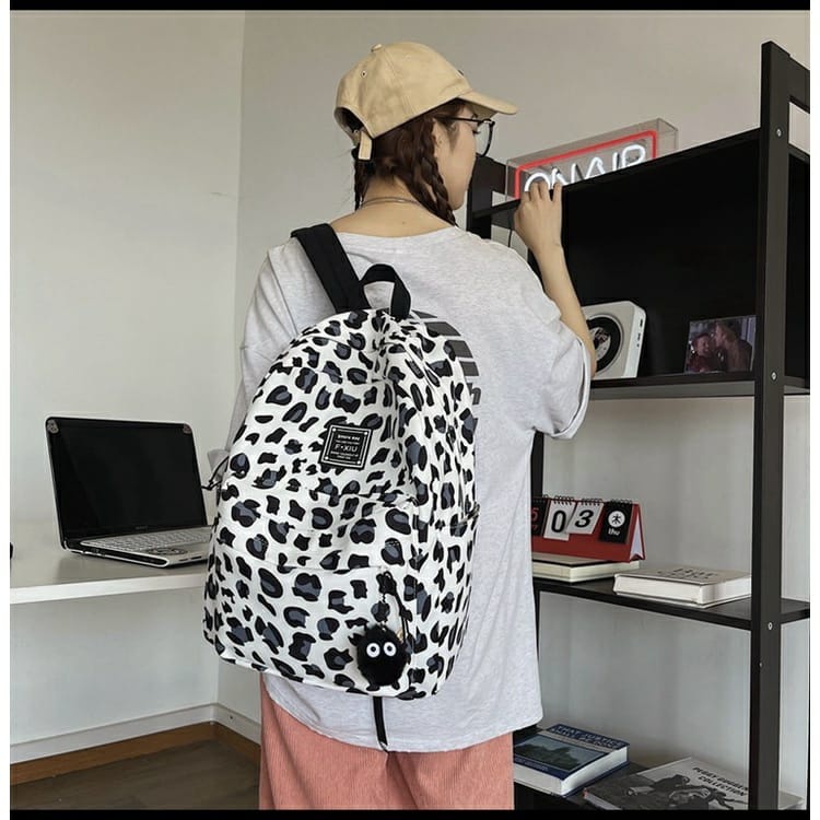 Ransel Anak Sekolah Leopard Ransel Korean style bahan Kanvas Motif Animals ada Saku Laptop