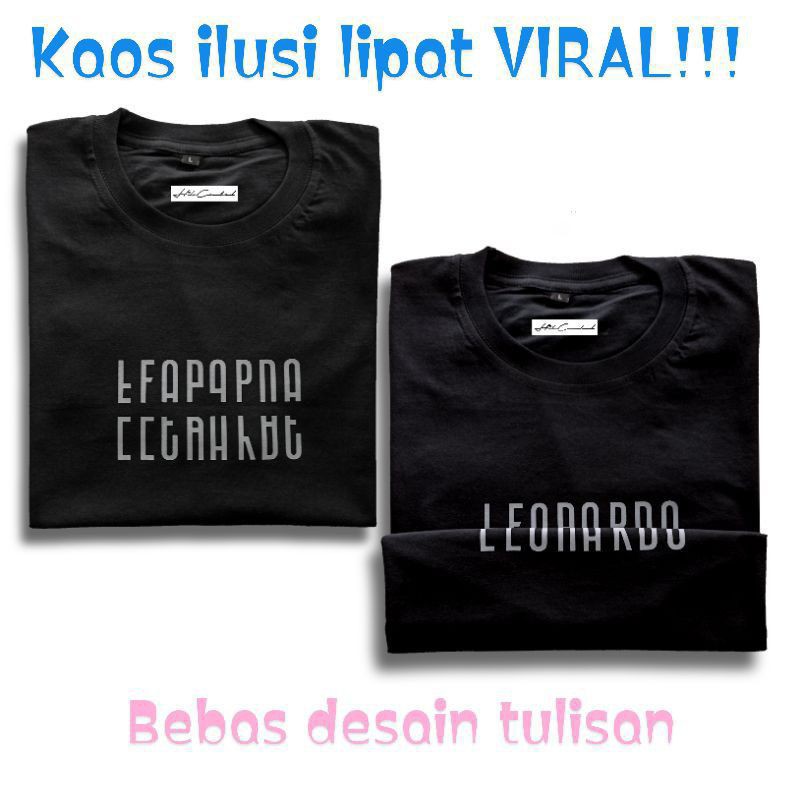 Kaos Gildan custom tulisan ilusi lipat sambung desain nama kata lucu bisa request suka suka