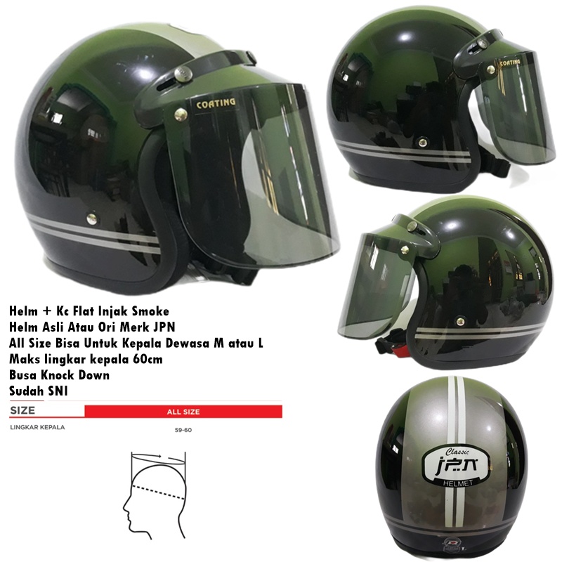 RudyHelm91 Helm Bogo Dewasa Retro Klasik JPN CJR Classic Hitam Glossy Silver Kaca Bogo Datar Ori / I