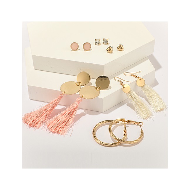 LRC Anting Tusuk Fashion Gold Alloy Diamond Diamond Gesture Tassel Earrings Set Of 6 F69223