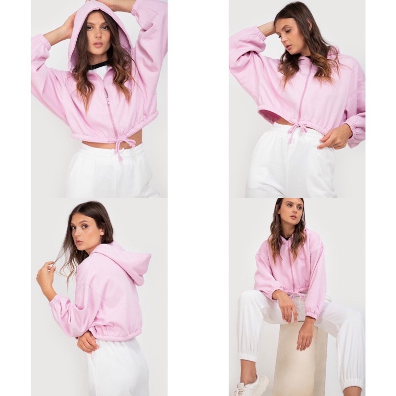 Sweatshirt Crewneck and Hoodie Crop Baby Pink HM
