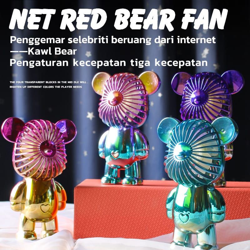 Kipas Angin Mini Portable Bear Imut Lucu Usb Charger 3Speed