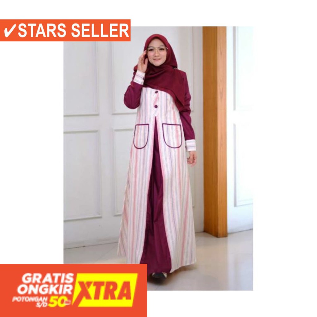 BAJU MUSLIM TERKINI TERBARU WANITA MURAH CEWE ASLI / Azizah Dress By: Restu Mandeh