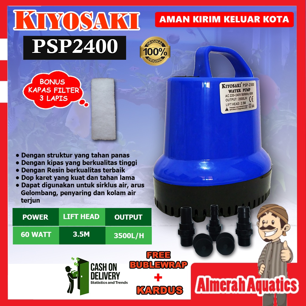 Mesin pompa mesin kolam ikan power head 2400 2.5 meter - 3.5 meter