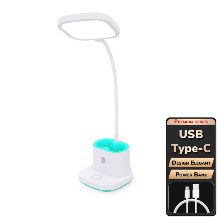 AOKI Lampu Meja premium USB-C power bank tempat pulpen super terang - Macaron Green