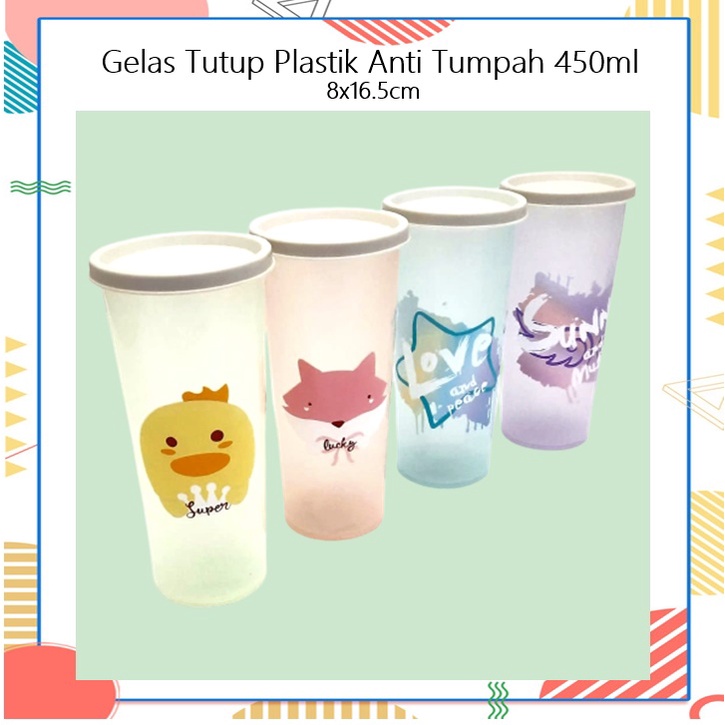 Gelas Tutup Plastik Anti Tumpah 450ml