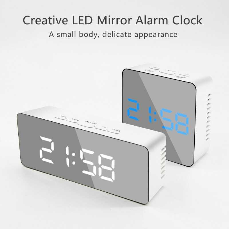 Jam Weker Meja Alarm Digital Led Mirror + Temperature