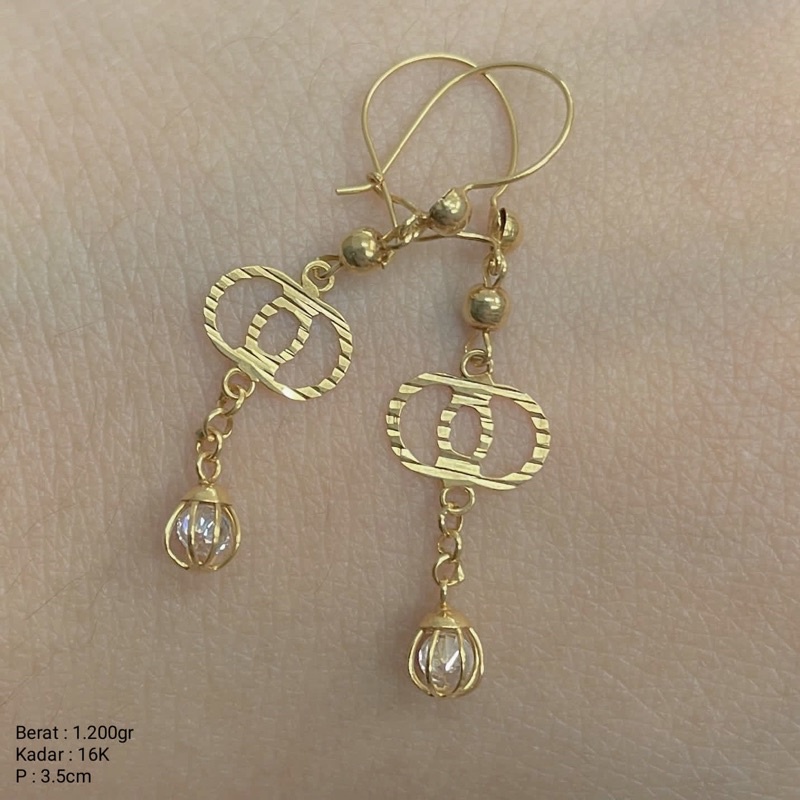 Perhiasan Anting Emas Hook Panjang Lampion 16k / 700