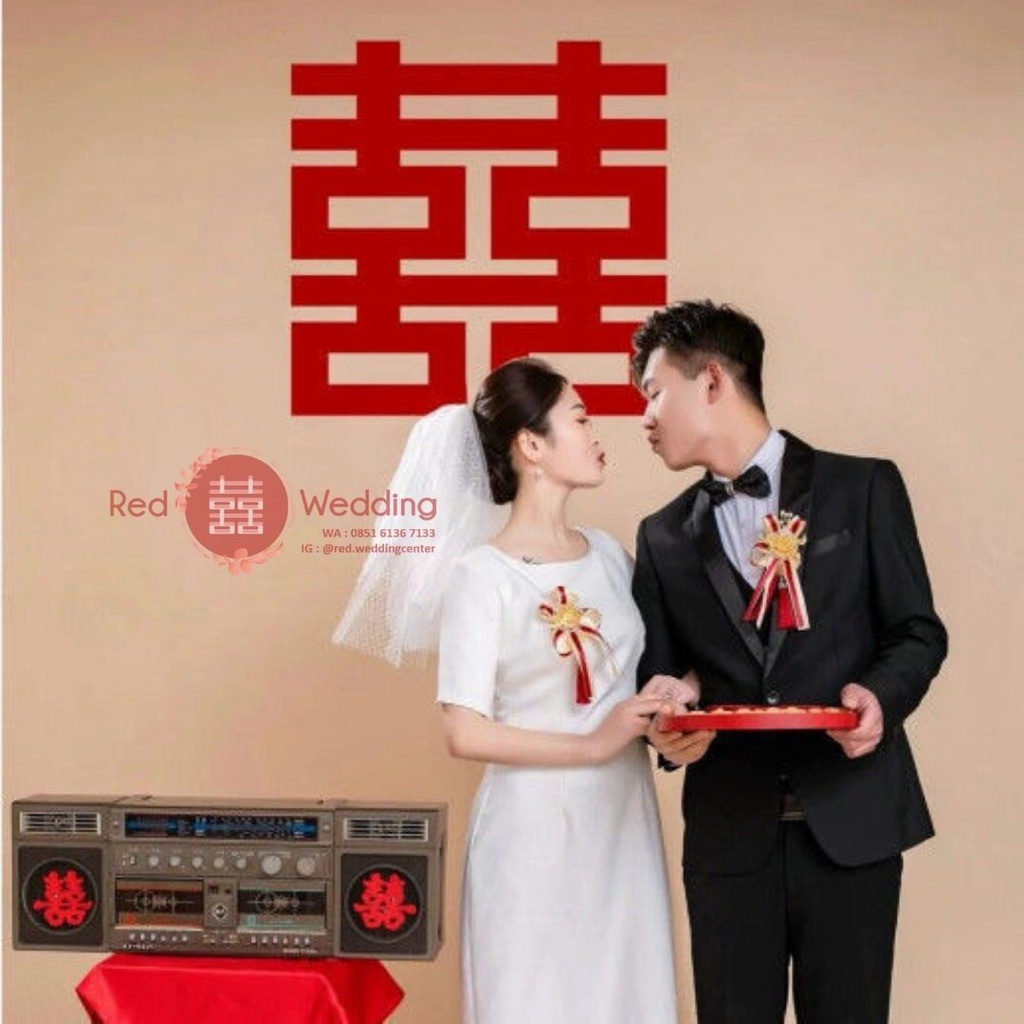 [Xi KOTAK] Sticker Xi Wedding Shuang Xi Merah Kotak POLOS uk. 40cm / 60cm/ 80cm Tempelan Dinding/Lemari/Pintu