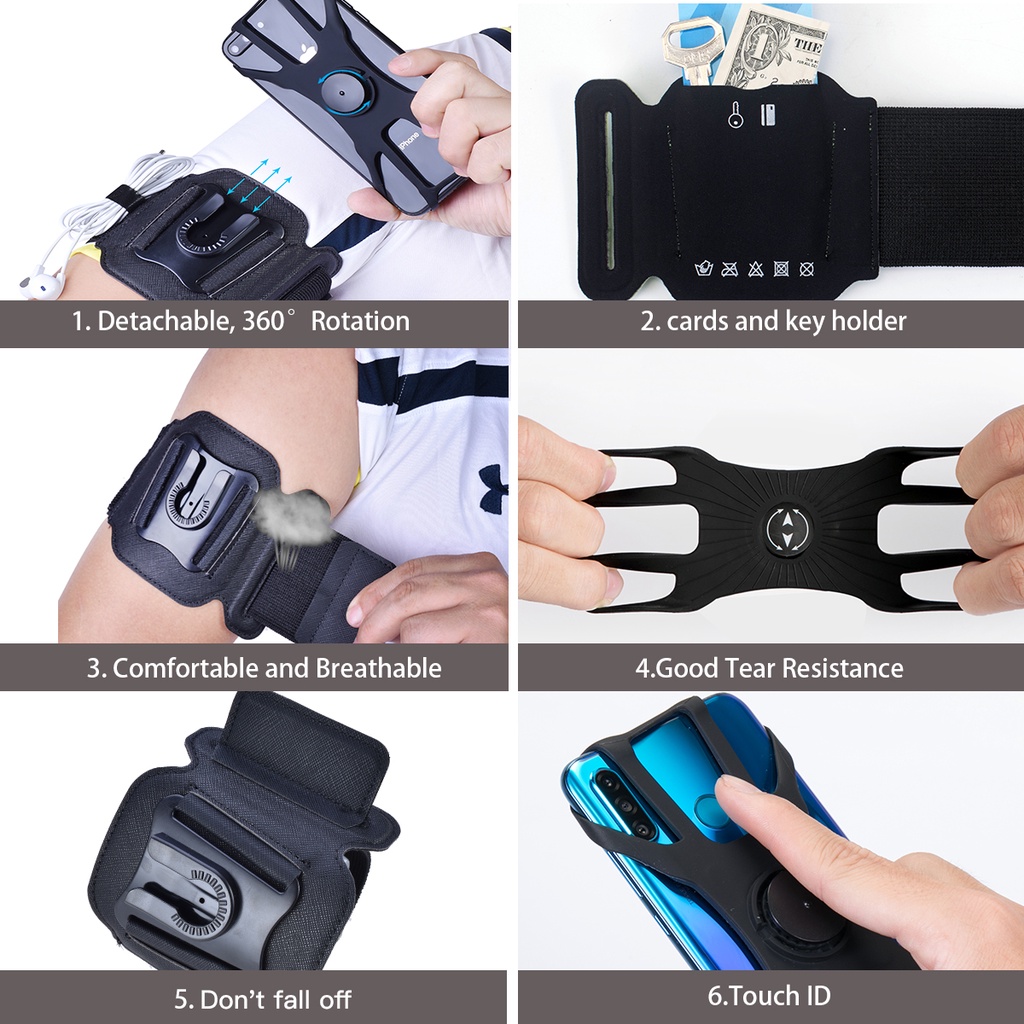 Strap Lengan Holder Iphone 4.5 &quot;- 6.5&quot; Bisa Berputar 360 ° Untuk Lari / Memancing