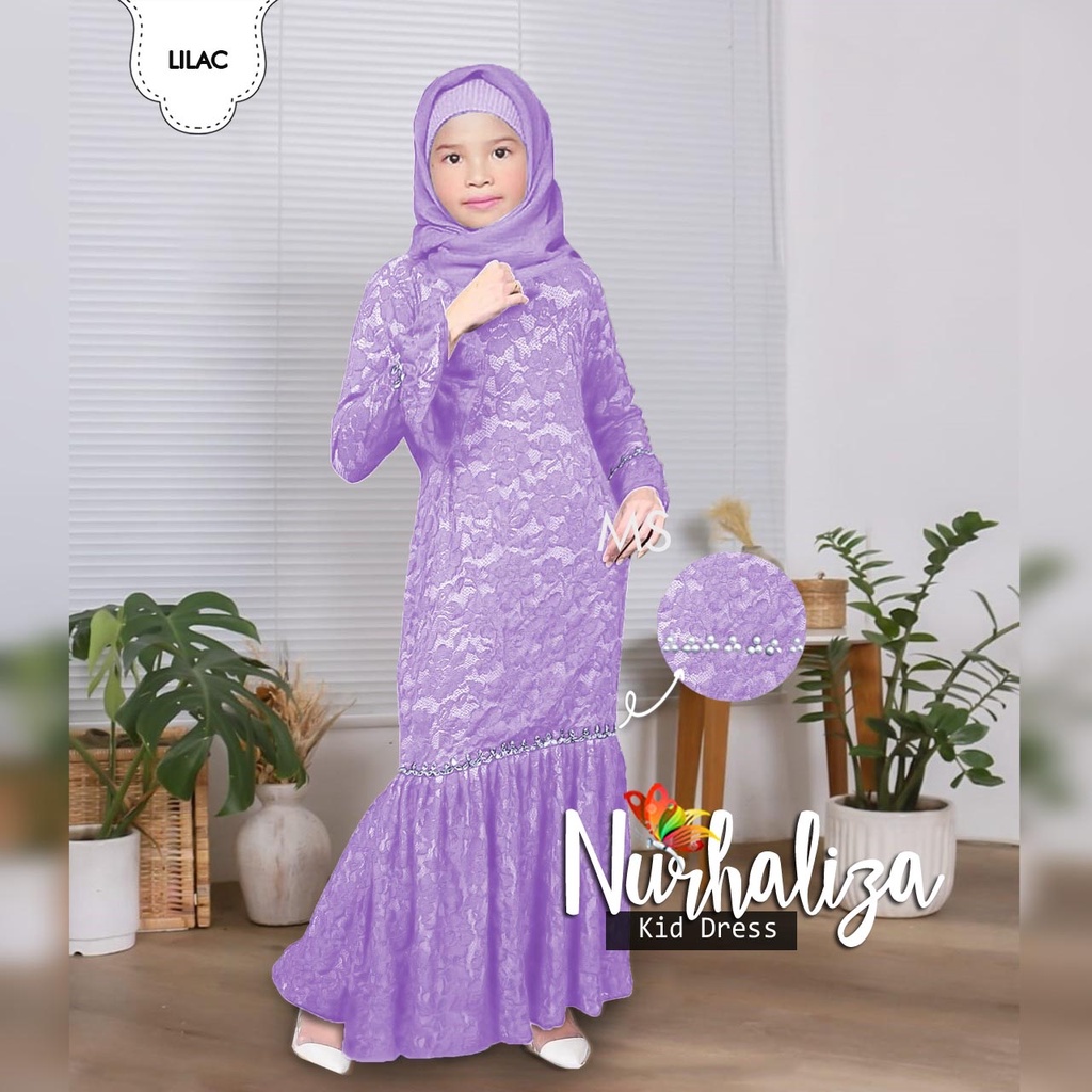 NURHALIZA MAXI DRESS BRUKAT ANAK 6-8th / GAMIS BRUKAT ANAK MUSLIMAH CANTIK MAXY KID NURHALIZA BAHAN MOSCREPE KOMBI BRUKAT