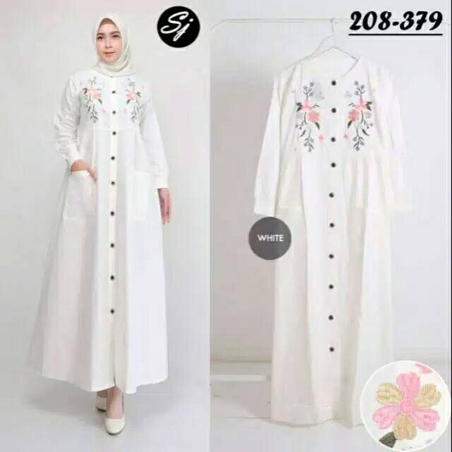 Gamis paniang putih umroh bordir