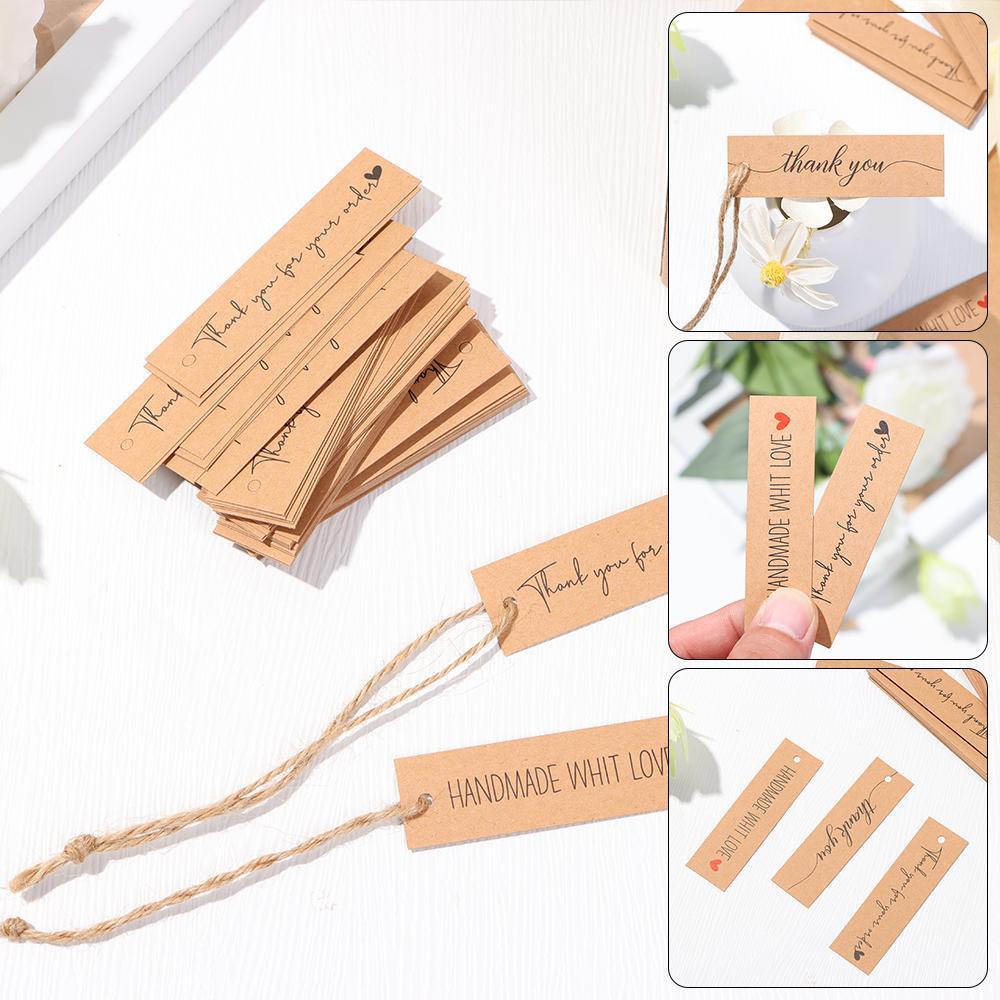 R-flower 50/100PCS Thank You Hanging Tag DIY Paket Packing Ornamen Perlengkapan Pesta Handmade With Love