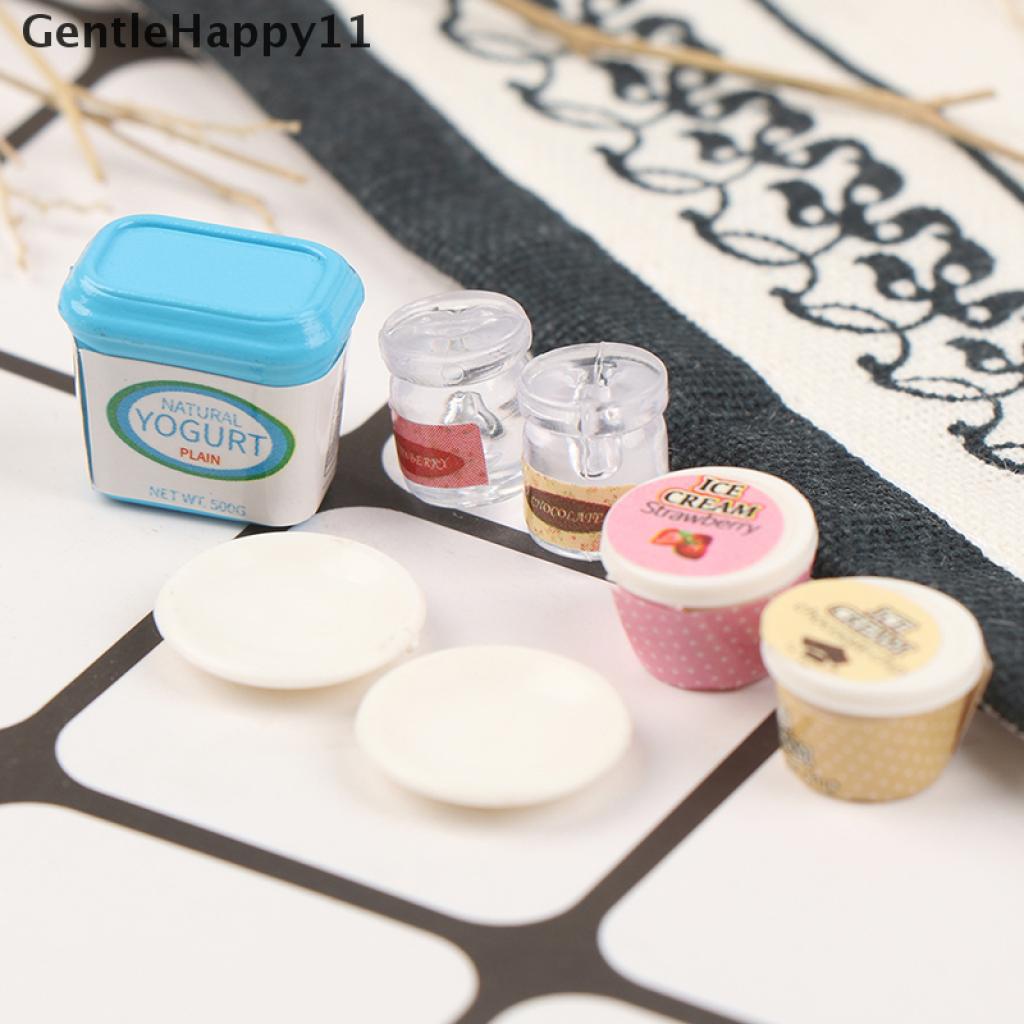 Gentlehappy 7Pcs / Set Mainan Miniatur Yogurt / Es Krim Untuk Aksesoris Dapur Rumah Boneka