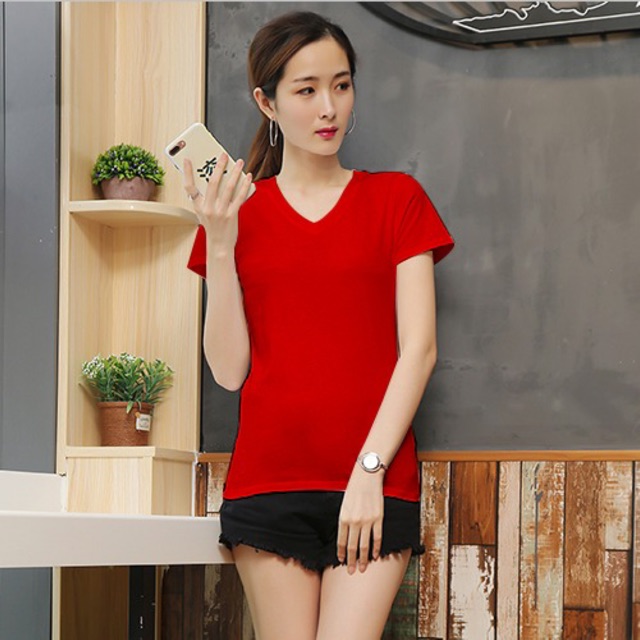 Kaos wanita Vneck tangan pendek / daily tee