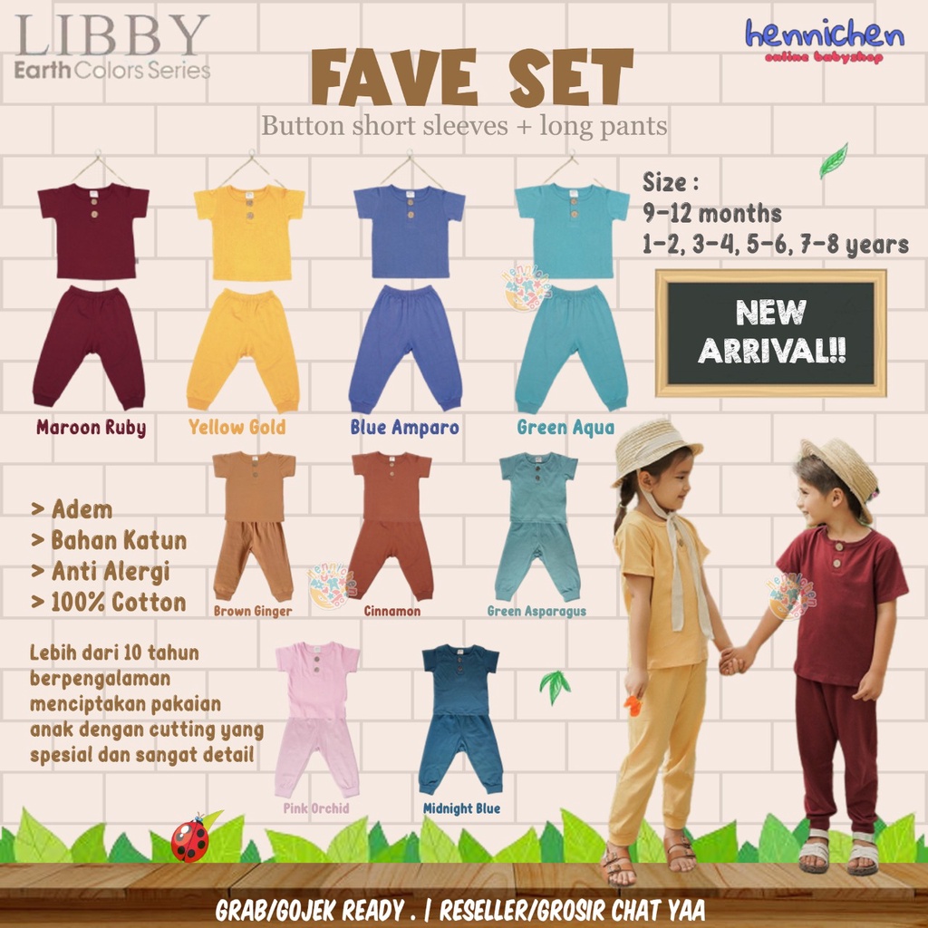 LIBBY FAVE SERIES Earth Color Setelan Oblong Baju Pendek Celana Panjang Baju Bayi Pakaian anak 9 Bulan - 4 Tahun