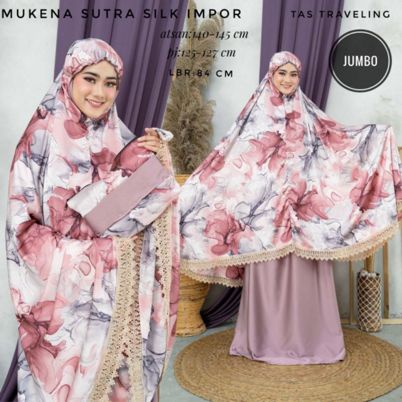 Mukena Jumbo bahan Sutra Silk Import Real Pict bahan Jatuh adem alus bangett