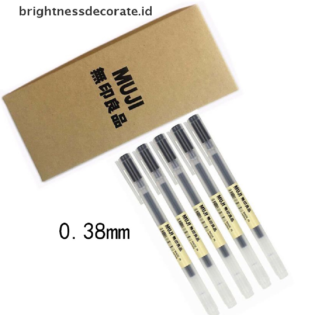 Muji Moma 5pcs Pulpen Gel Tinta Biru / Hitam 0.38mm / 0.5mm Tidak Beracun