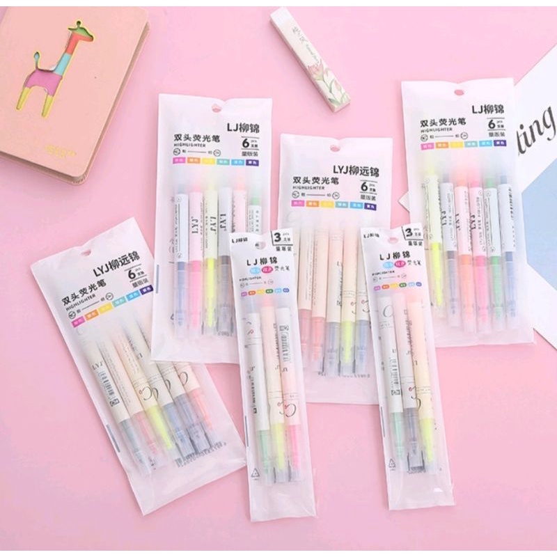 Stabilo Set Warna Warni Doble / 3pcs 6warna / Side Pulpen 2Sisi  HIGHLIGTER