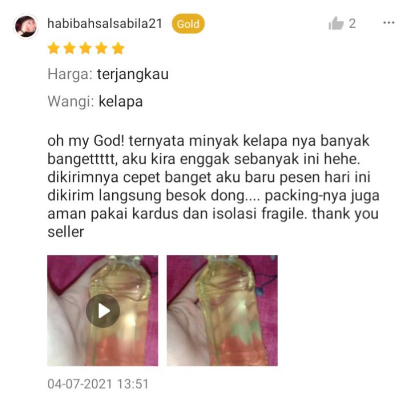 Minyak Kelapa Asli 250ml Murni 100% / Klentik / Keletik / Kelentik / Lentik