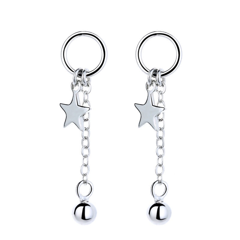 Anting Stud Rantai Menjuntai Bentuk Bintang Warna Silver Untuk Wanita
