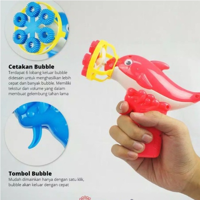 Mainan Pistol Gelembung Tembak Bubble Gum 5 Mat Dolphine Bubble Gun / Pistol Bubble